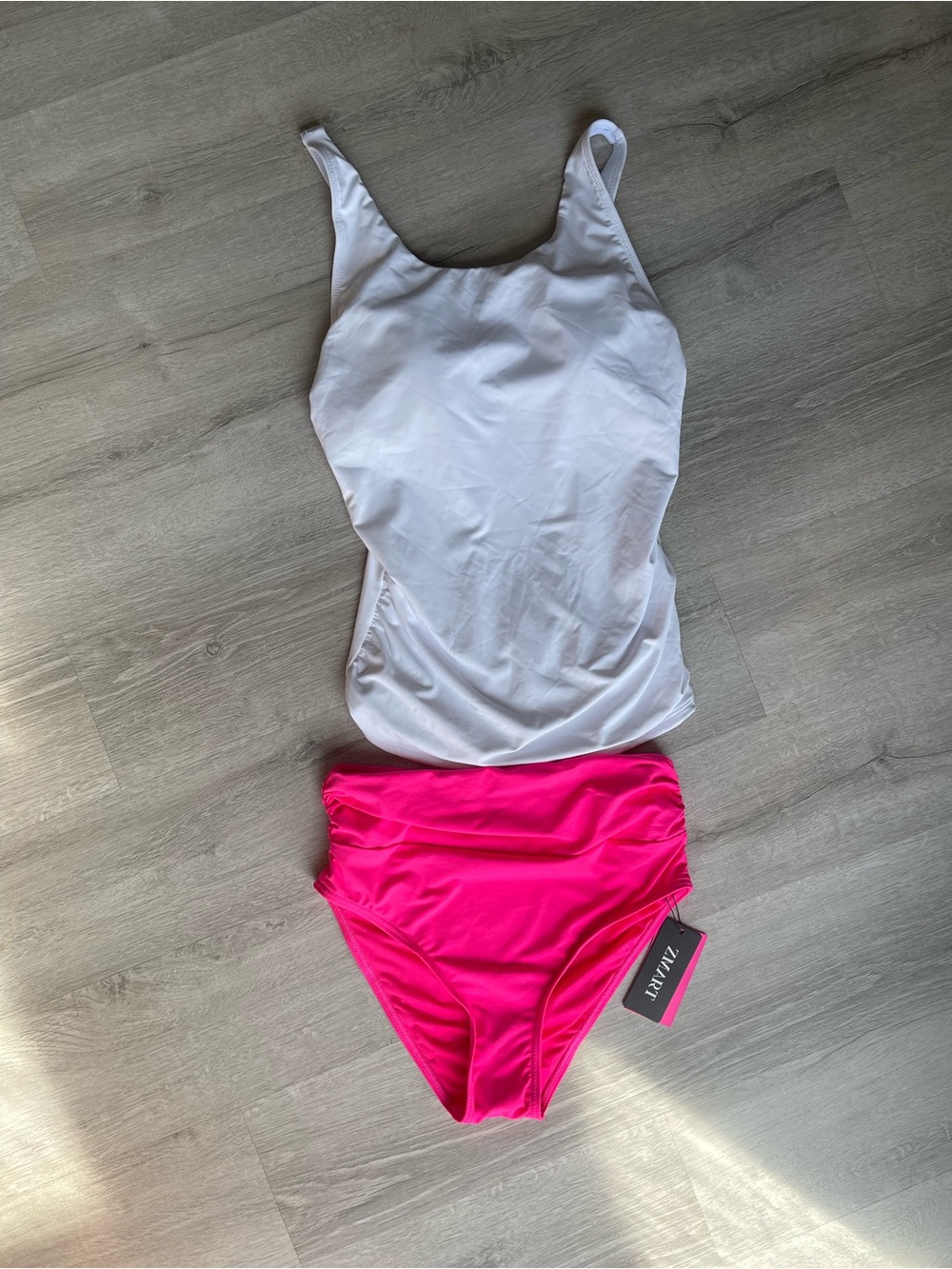 White Tankini Top & Hot Pink High Waist Bottoms